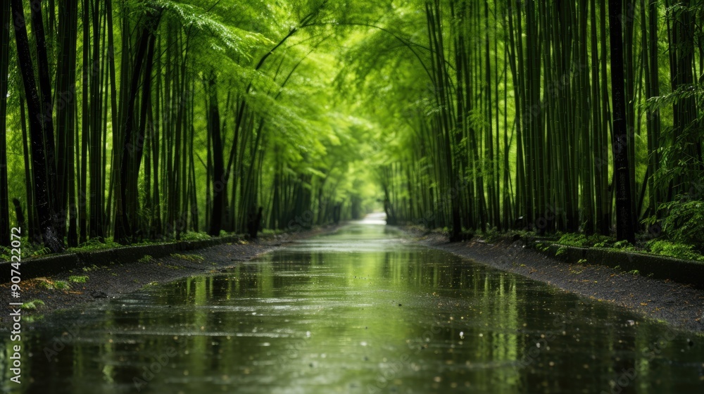 Obraz premium Bamboo grove green rain forest sighseeing travel at Arashiyama 