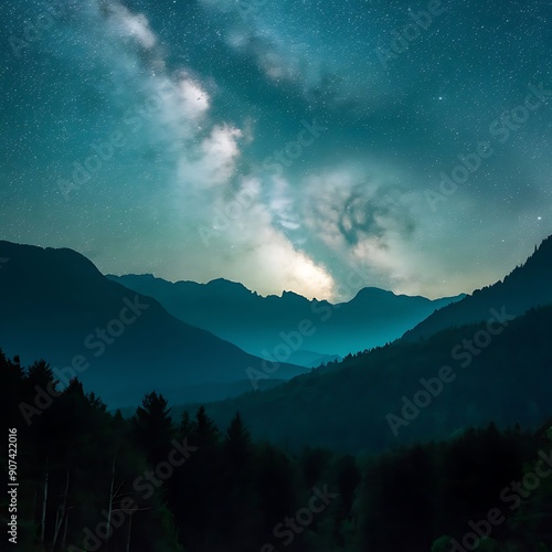 A breathtaking night sky over a natural landscape, with a brilliant display of stars and the Milky Way visible, and perhaps asilhouette of a tranquil forest or mountain