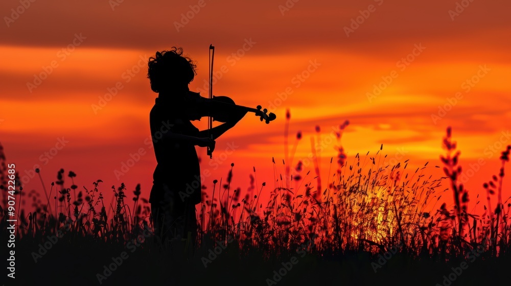 Serene Silhouette of a Musician Playing the Violin at Dusk Serene Silhouette of a Musician Playing the Violin at Dusk
