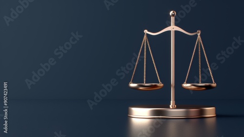 Bronze scales of justice in 3d on deep blue studio background, legal concept and judiciary symbol