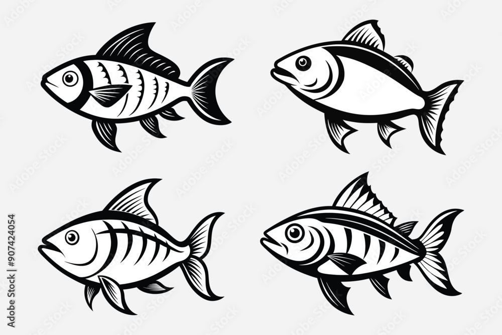 Set of Fish combo Package collection, Logo Icon Silhouette Vector illustration design Set of Fish combo Package collection, Logo Icon Silhouette Vector illustration design