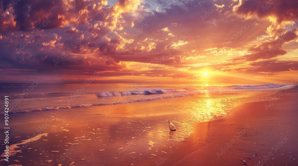 Fototapeta premium A quiet beach with a single message in a bottle washed ashore