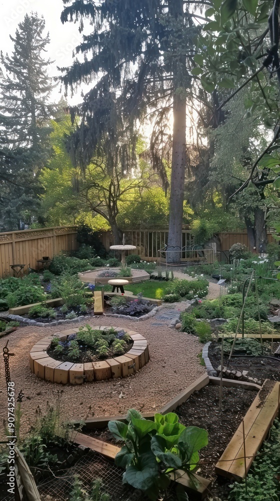 Serene Backyard Garden Oasis with a Stone Water Feature. Serene Backyard Garden Oasis with a Stone Water Feature.