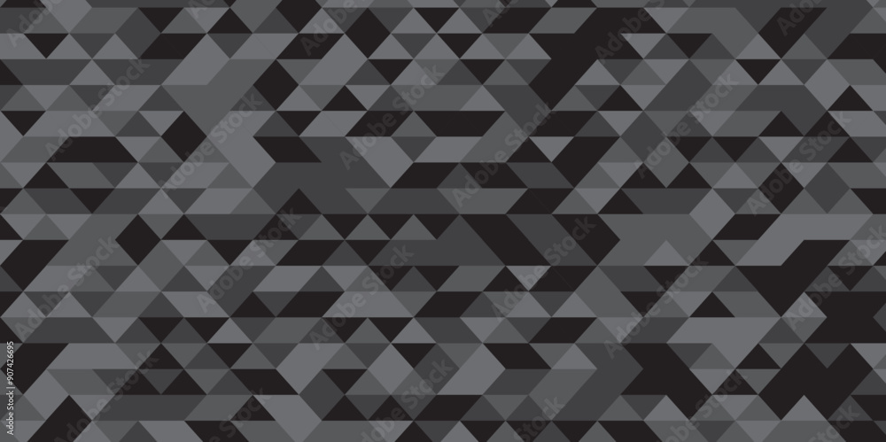 Obraz premium Seamless geometric pattern square shapes low polygon backdrop background. Abstract geometric wall tile and metal cube background triangle wallpaper. Gray and black polygonal background.
