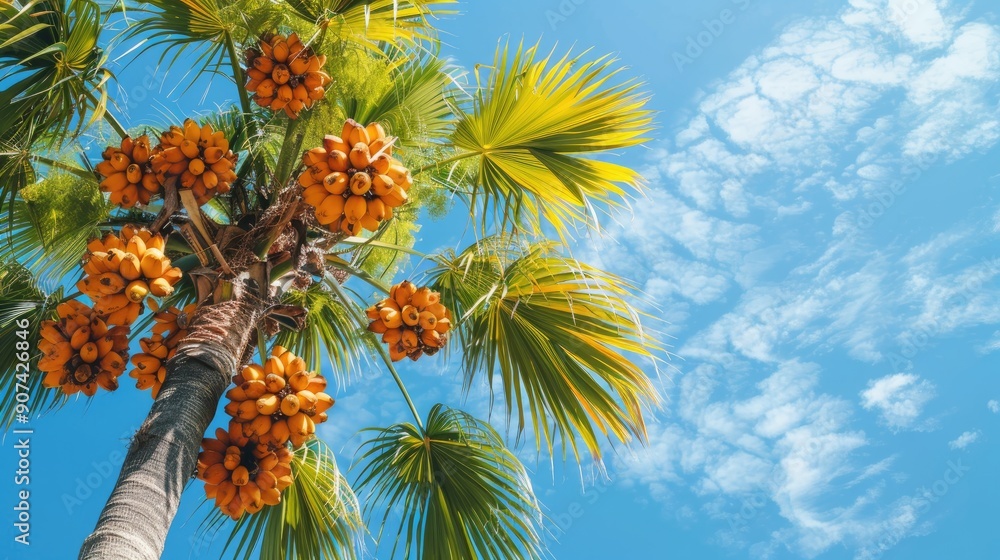Betel nut palm against blue sky