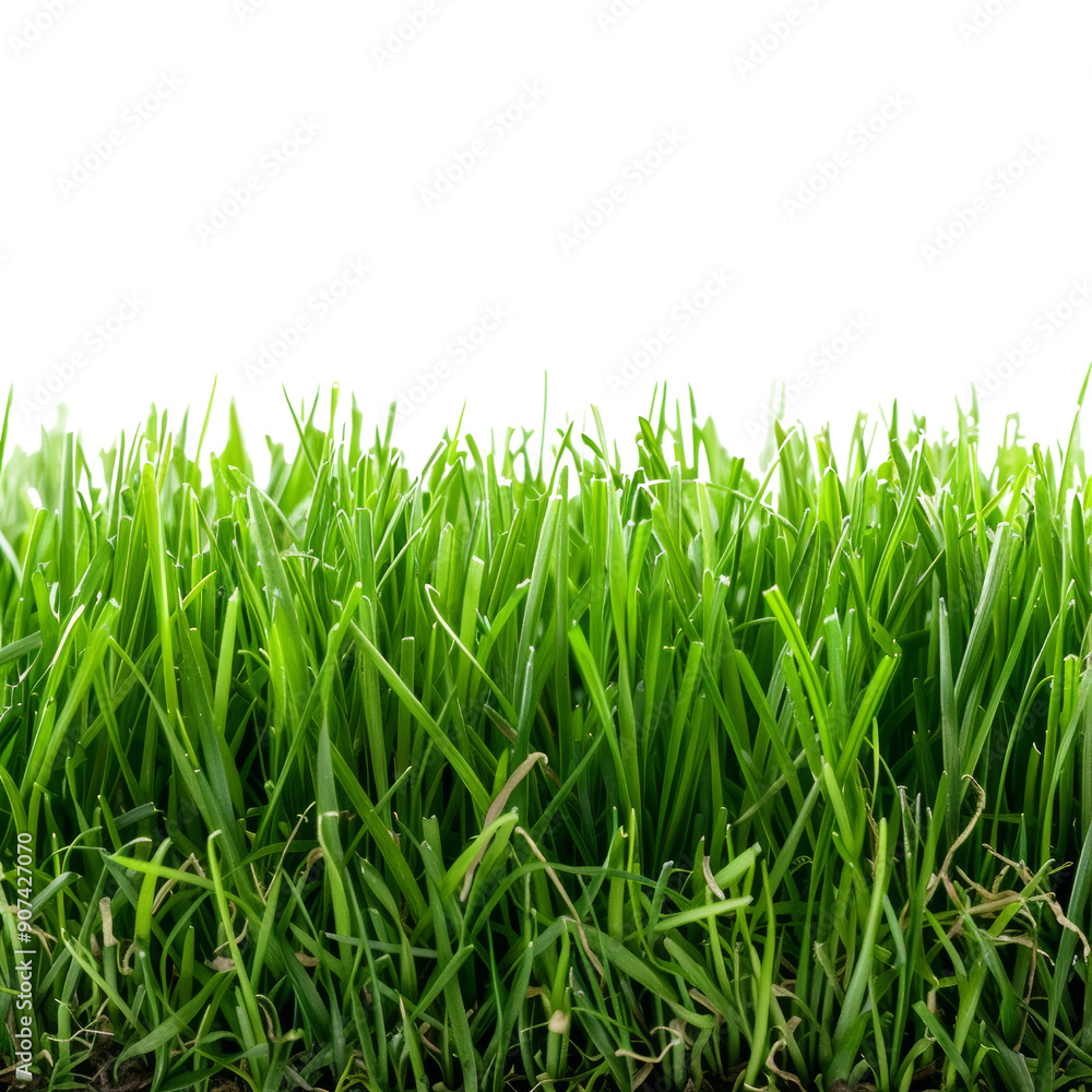 Fototapeta premium Close-Up of Fresh Green Grass Blades Isolated on White Background