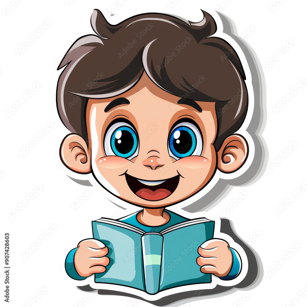 Cute Cartoon Boy Reading a Book - School Element Sticker for Educational and Learning Themes Cute Cartoon Boy Reading a Book - School Element Sticker for Educational and Learning Themes