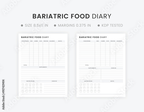 Bariatric Food Diary | Gastric Bypass Post Op Diet Plan | Gastric Sleeve Weight Loss Diet Tracker Template | Gastrectomy Meal Planner