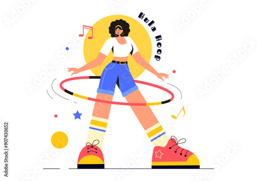 Hula Hoop Vector Illustration with People Exercising and Playing Hula Hoops, Engaged in Fitness Training Activities in a Flat Style Cartoon Background