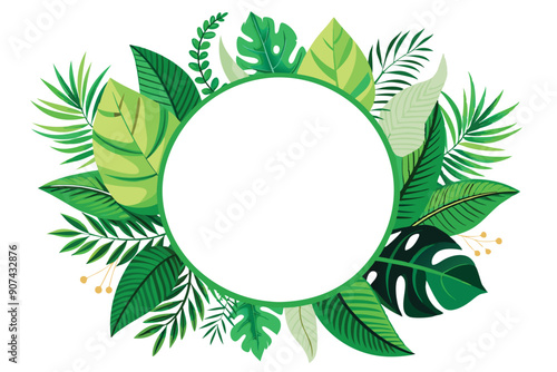Circular Frame of Lush Green Tropical Leaves
