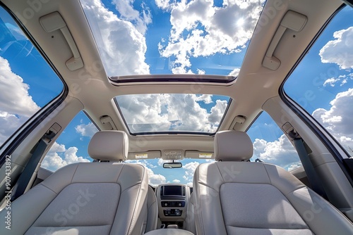 Sunroof View of a Blue Sky with White Clouds