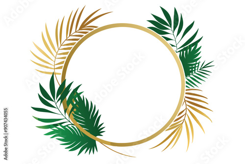 Golden Oval Frame with Green and Gold Palm Leaves