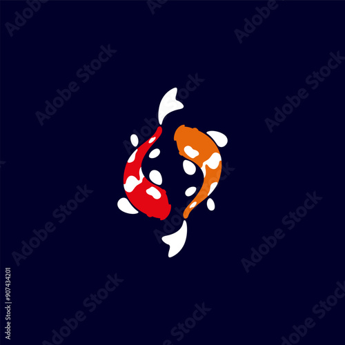 koi fish vector logo with red and orange colors in flat design concept