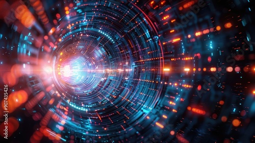 Wallpaper Mural Futuristic Digital Tunnel with Glowing Lights and High-Tech Patterns Abstract Cyber Technology Background Torontodigital.ca