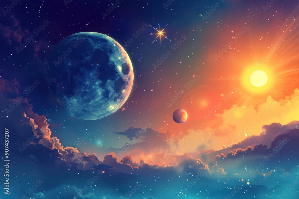 Celestial Symphony: A Cosmic Tapestry of Stars, Planets and Clouds Celestial Symphony: A Cosmic Tapestry of Stars, Planets and Clouds
