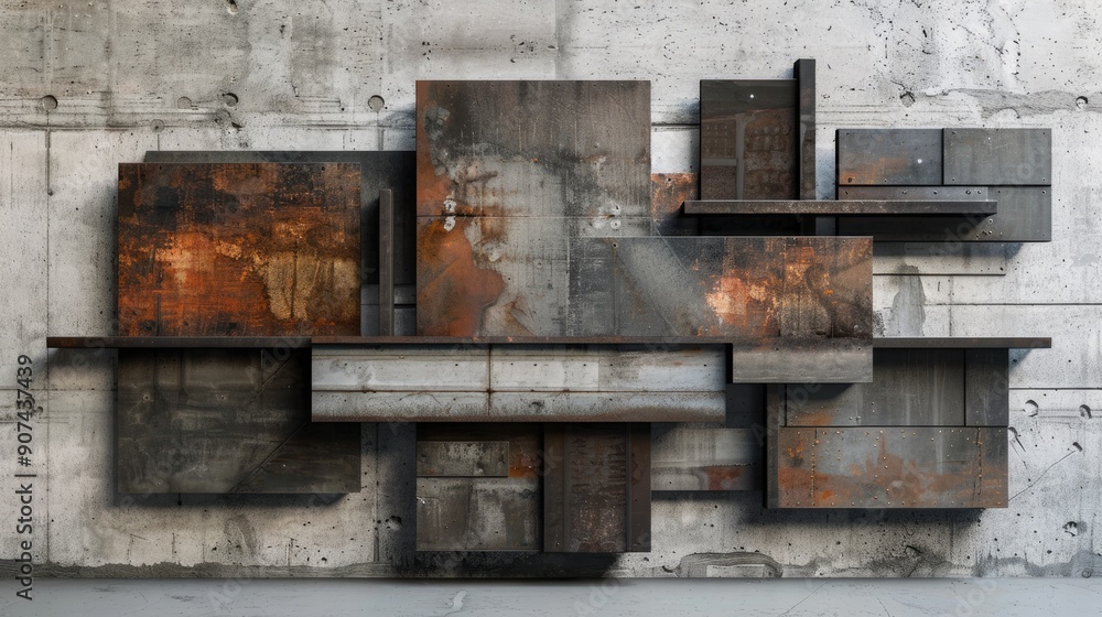 Modern Industrial-Inspired Abstract Wall Art with Geometric Patterns Modern Industrial-Inspired Abstract Wall Art with Geometric Patterns