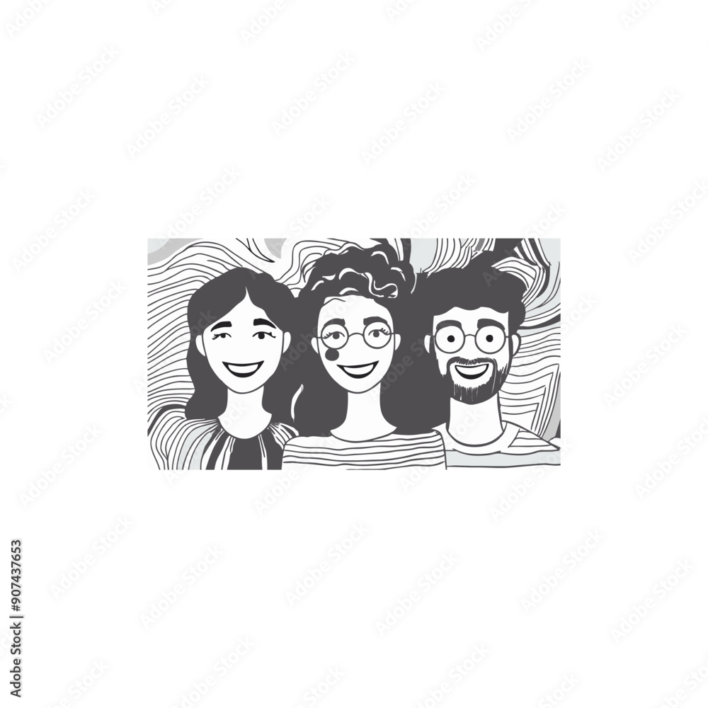 Vector illustration of a group of people with different hairstyles in a frame. Vector illustration of a group of people with different hairstyles in a frame.