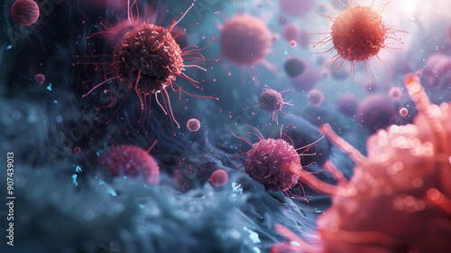 Immunotherapy: Immune cells targeting cancer cells in the body, part of a personalized cancer treatment approach