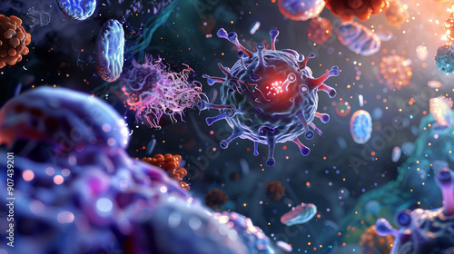 Immunotherapy: Immune cells targeting cancer cells in the body, part of a personalized cancer treatment approach