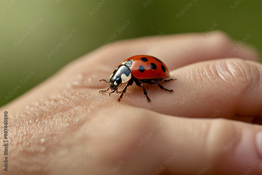 Closeup of a ladybird on a person’s hand Closeup of a ladybird on a person’s hand