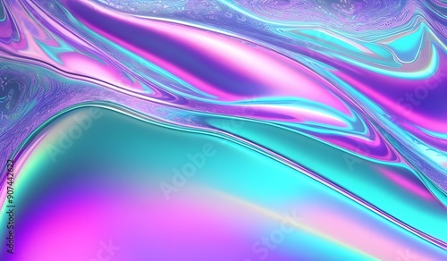 Holographic iridescent surface with a wrinkled vaporwave texture. Trendy design featuring multiple colors in an 80's webpunk neon style. This eye-catching aesthetic is perfect for modern digital art.