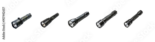 Collection of Flashlight side view full length isolate on transparency background