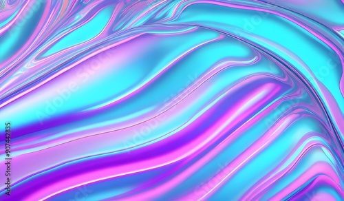 Holographic iridescent surface with a wrinkled vaporwave texture. Trendy design featuring multiple colors in an 80's webpunk neon style. This eye-catching aesthetic is perfect for modern digital art.