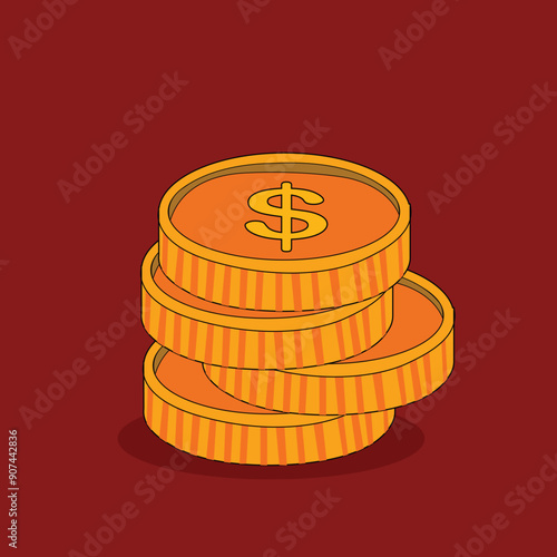 Heap of gold coins with us dollar currency sign .Money coin stack pile. 