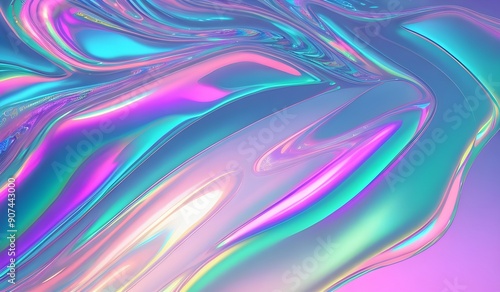 Wallpaper Mural Holographic iridescent surface with a wrinkled vaporwave texture. Trendy design featuring multiple colors in an 80's webpunk neon style. This eye-catching aesthetic is perfect for modern digital art. Torontodigital.ca