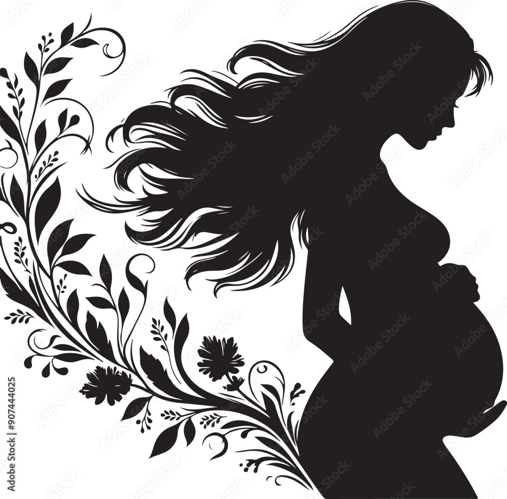 Pregnant Lady Silhouette Line Art Vector Illustration On Isolated White Background Pregnant Lady Silhouette Line Art Vector Illustration On Isolated White Background