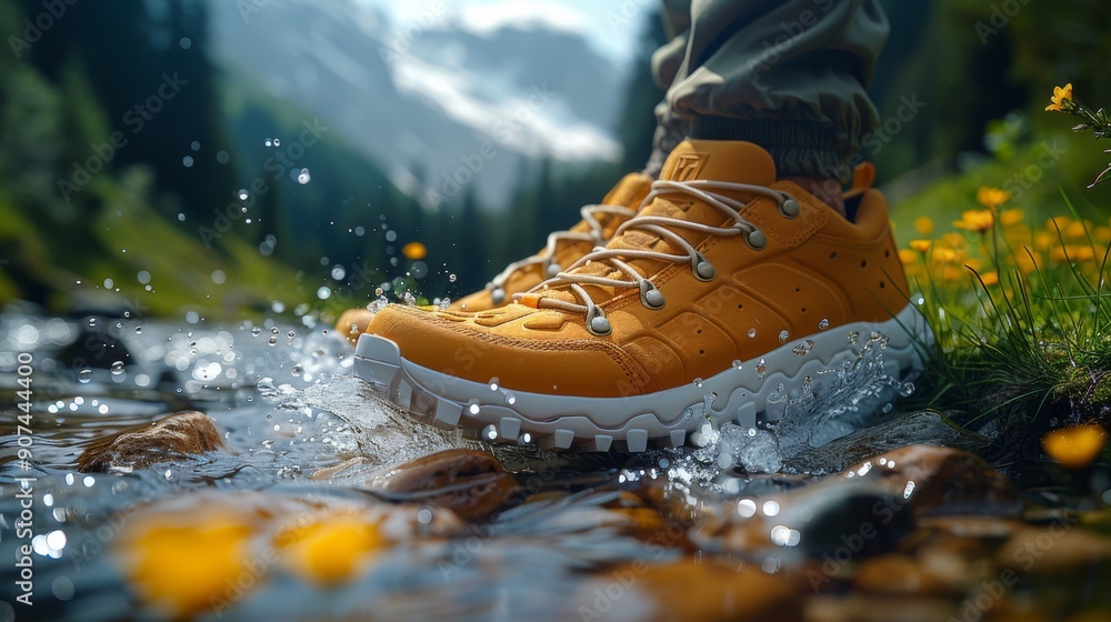 © photolas - Summer sports eco shoe on the foot of a man in a splash of clear water, waterproof material © photolas - Summer sports eco shoe on the foot of a man in a splash of clear water, waterproof material