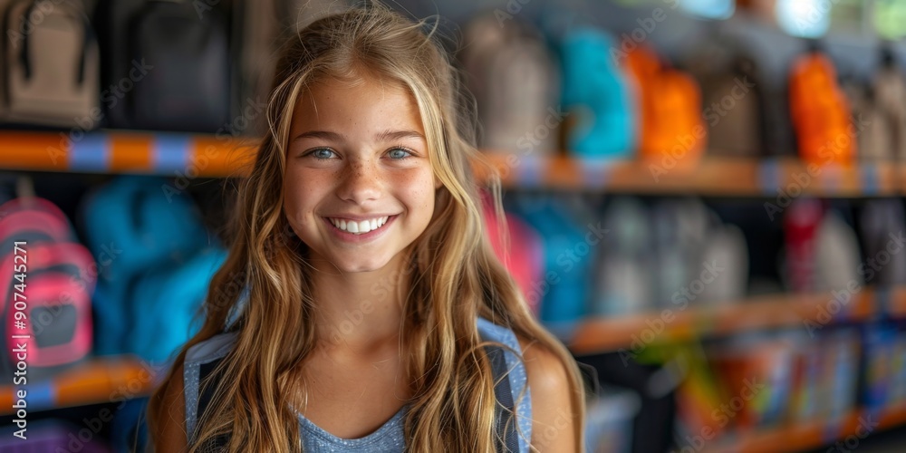 Portrait of pretty female supermarket customer with funny emotional face face on background of shelves with products. Portrait of pretty female supermarket customer with funny emotional face face on background of shelves with products.