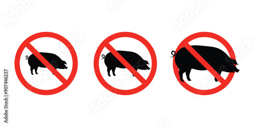 No pork sign, No pork symbol vector. No pig icon. Pork prohibition sign. Pig ban sign. No pig vector illustration