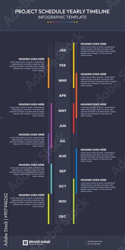 Project Schedule HistoryTimeline, Gantt Chart, Business Planning Infographic Template with 12 Months