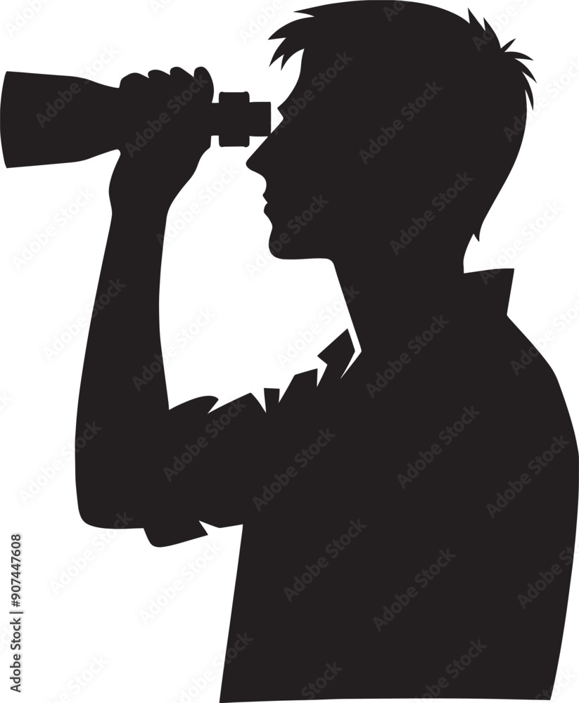 A person looking through a Binocular silhouette illustration isolated on a white background A person looking through a Binocular silhouette illustration isolated on a white background