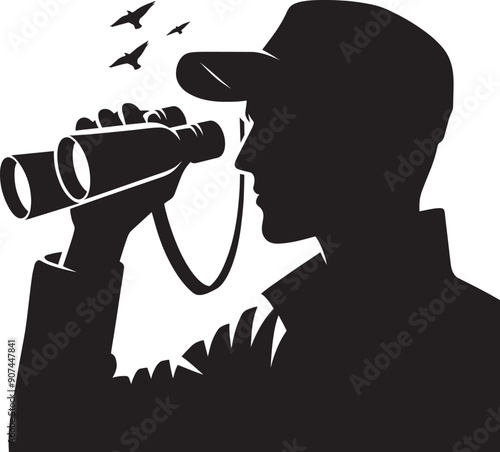 A person looking through a Binocular silhouette illustration isolated on a white background