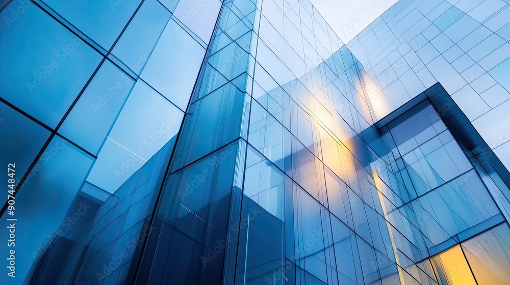 Obraz premium Abstract art design on a modern architecture facade, showcasing sleek lines and geometric shapes. Ideal for business and corporate concepts.