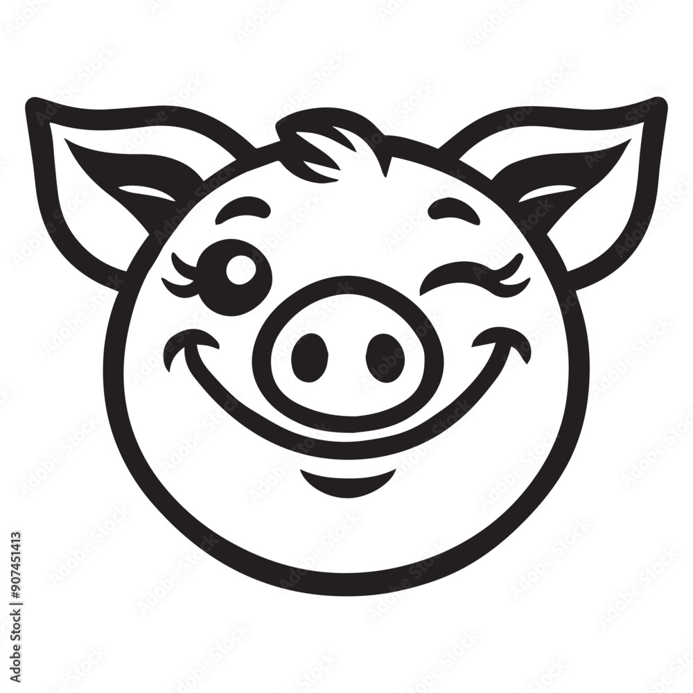 Pig Face Clipart, Swine silhouette, Hog Outline Logo, Domestic pig illustration in black and white Pig Face Clipart, Swine silhouette, Hog Outline Logo, Domestic pig illustration in black and white