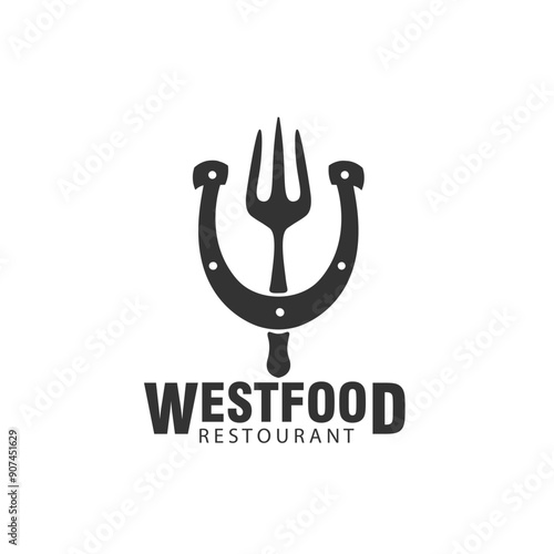 fork with horseshoe logo for bistro restaurant western texas vector template