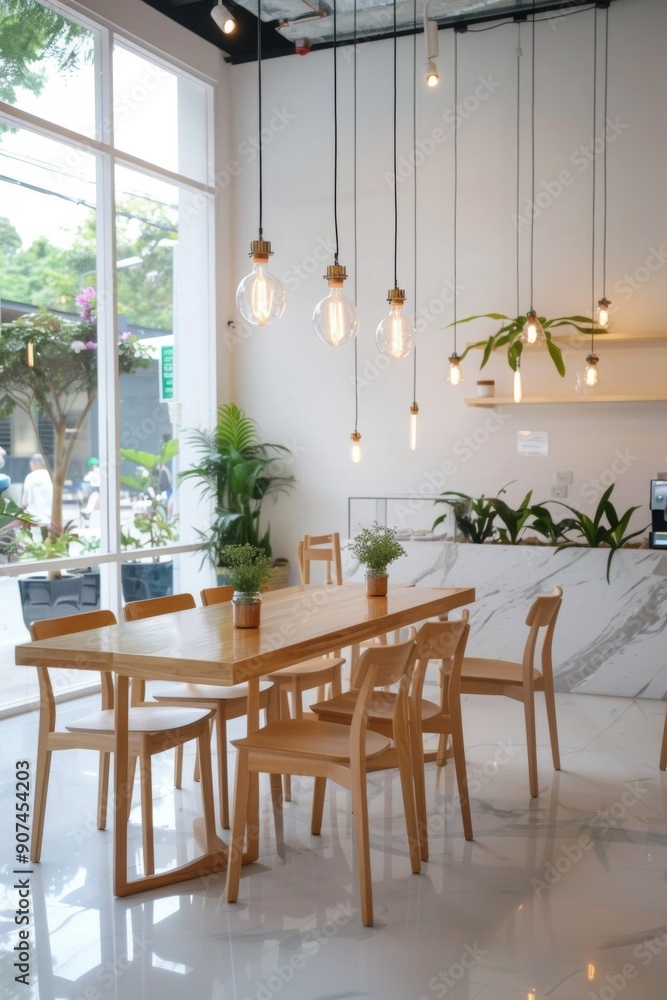 A sleek minimalist café offering quick meals in a serene environment with stylish simplicity. A sleek minimalist café offering quick meals in a serene environment with stylish simplicity.