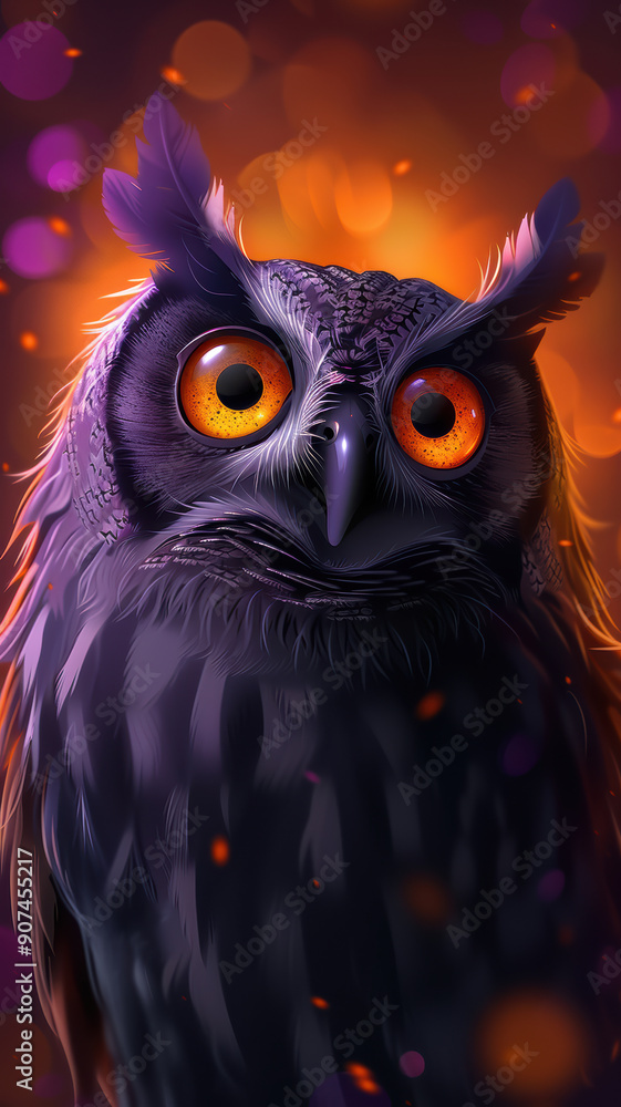 Surprised Owl Illustration on Orange Background Surprised Owl Illustration on Orange Background