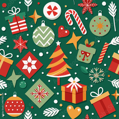 Decorative wrapping paper with vibrant holiday-themed patterns, perfect for wrapping gift boxes for any celebration, designed as vector graphics to enhance the festive presentation of presents