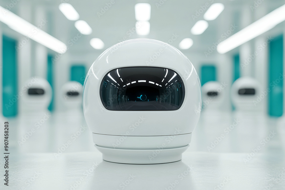 Futuristic white helmet in a modern space environment, showcasing advanced technology and sleek design. Futuristic white helmet in a modern space environment, showcasing advanced technology and sleek design.