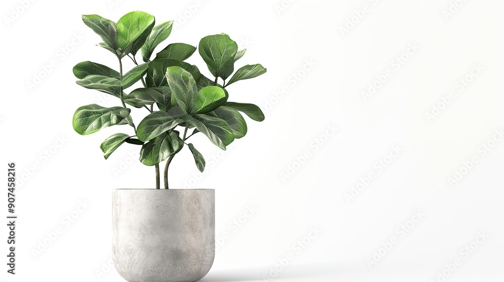 Fototapeta premium Decorative and ficus fig plant in concrete vase isolated on white background