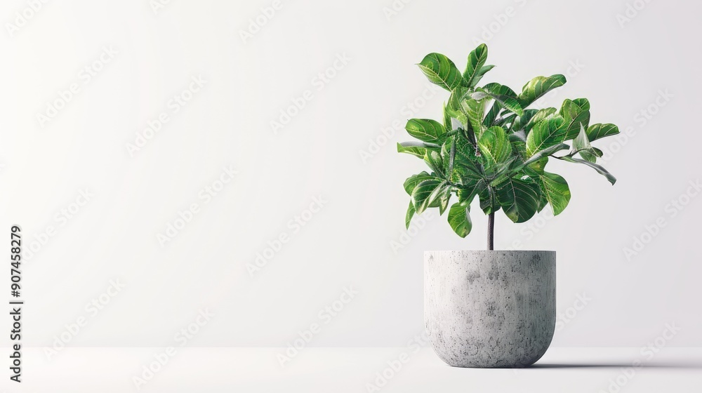 Fototapeta premium Decorative and ficus fig plant in concrete vase isolated on white background