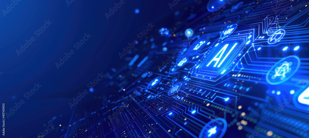 Fototapeta premium Dark Blue AI Circuit Background
