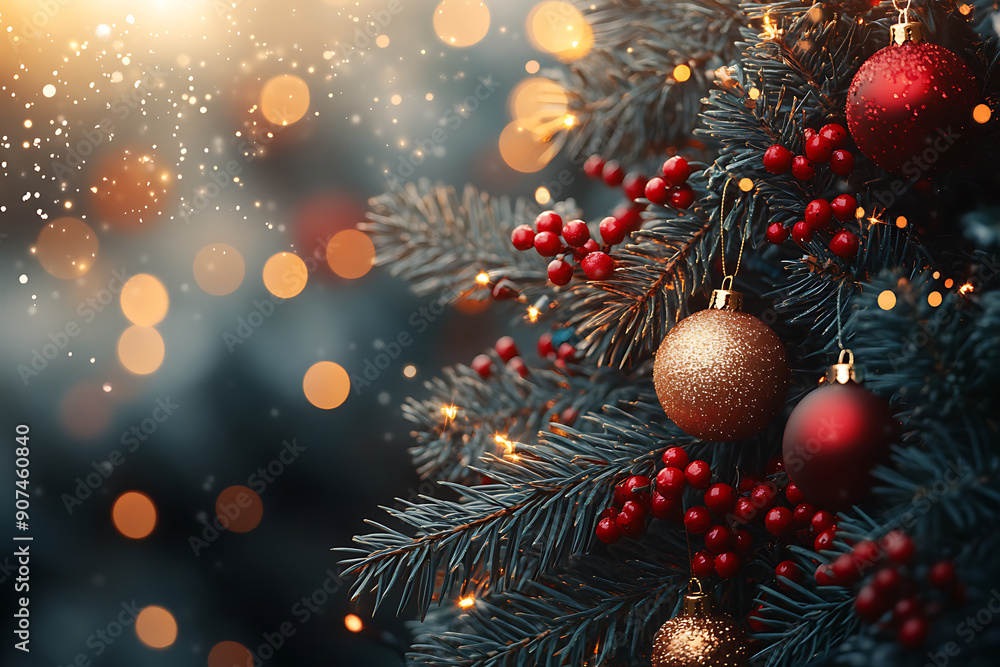 Christmas ornament with a backdrop of christmas tree Christmas ornament with a backdrop of christmas tree