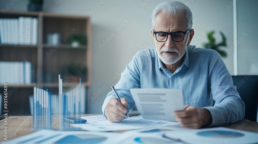 A documentary-style image of a retiree reviewing their investment portfolio, highlighting government bonds as a key component for preserving capital and ensuring steady income A documentary-style image of a retiree reviewing their investment portfolio, highlighting government bonds as a key component for preserving capital and ensuring steady income