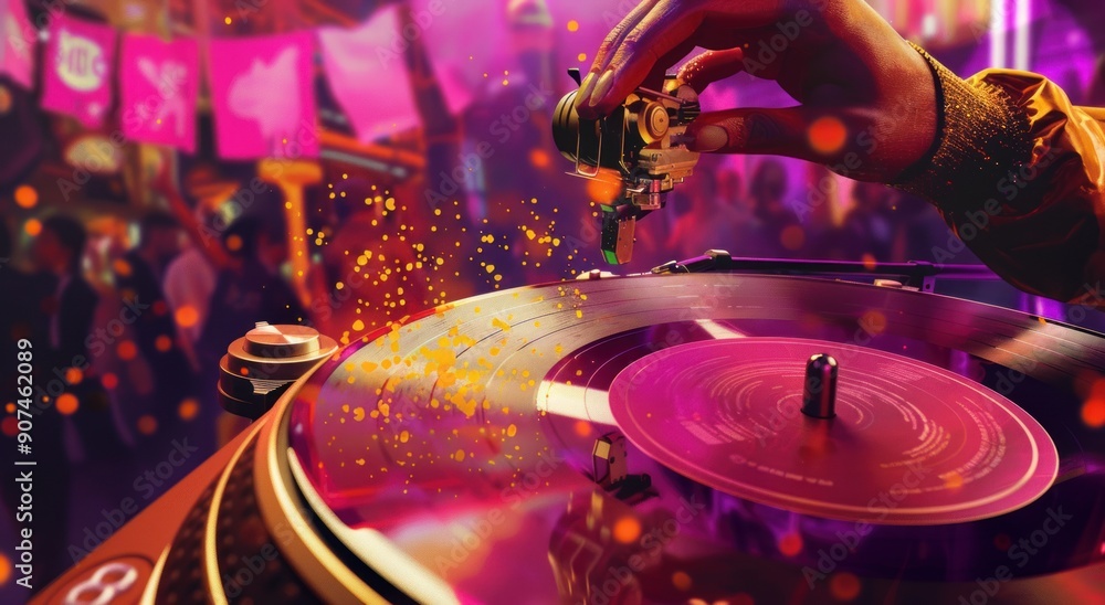 DJ Drops the Needle on Vinyl Record DJ Drops the Needle on Vinyl Record