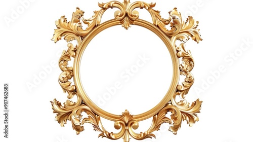 golden picture frame isolated on white background